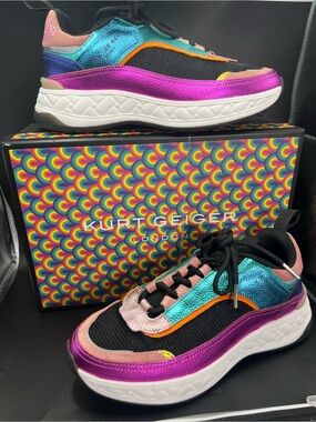 Kurt Geiger Metallic Pink Teal Orange Platform Sneakers